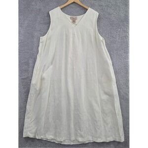 Philosophy Republic 100% Linen Dress 2X White Sleeveless V-Neck Midi Lagenlook